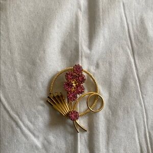 Elegant Gold and Pink Floral Brooch
